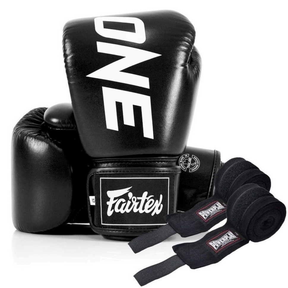 Боксерские перчатки BGV1-ONE Fairtex BGV1-ONE_14oz_Black 14 унций (бинты в комплекте)