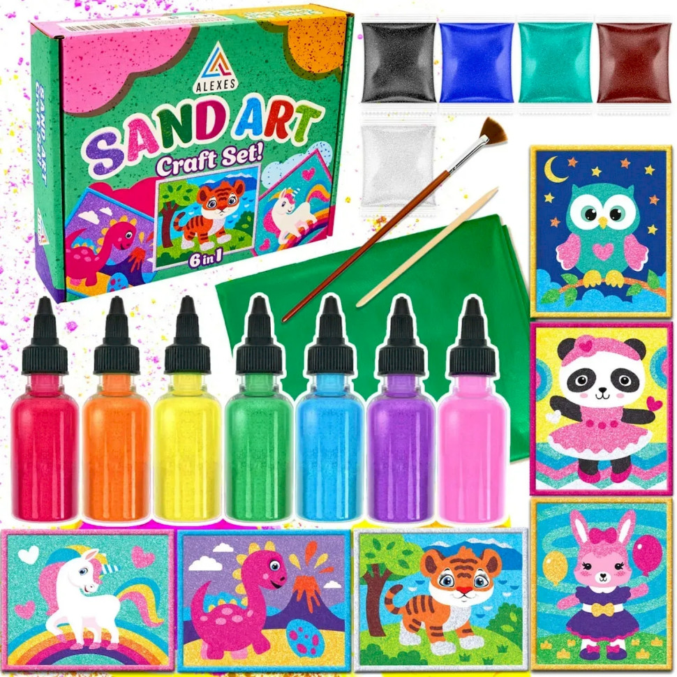 Дитячий набір для творчості Картина із піску Sand Art 6 в 1 Alexes КР-003 пісок у пляшках