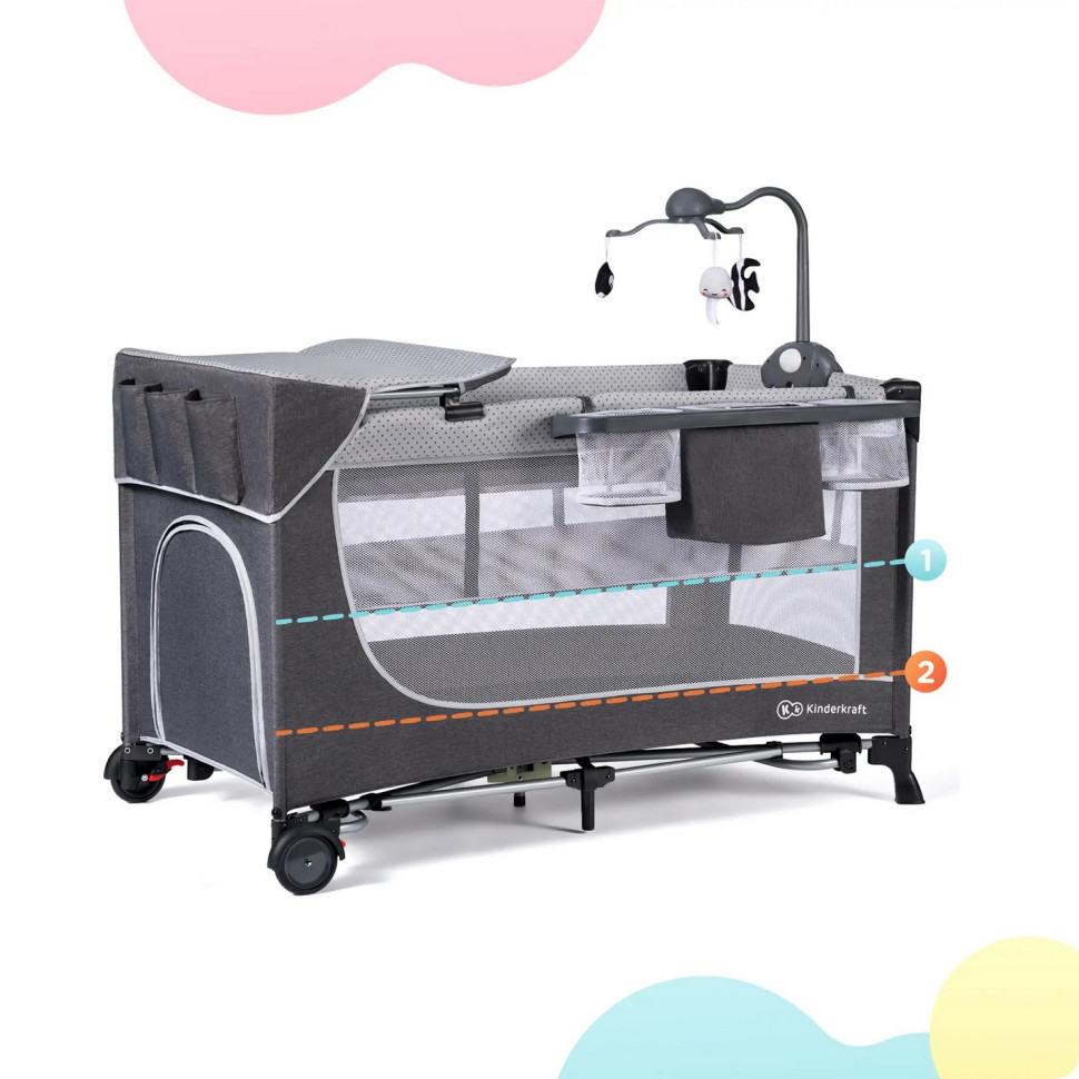 Ліжко-манеж з пеленатором Kinderkraft KCLEOD00GRY00AC Leody Grey