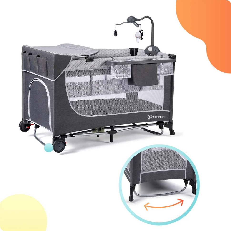 Ліжко-манеж з пеленатором Kinderkraft KCLEOD00GRY00AC Leody Grey