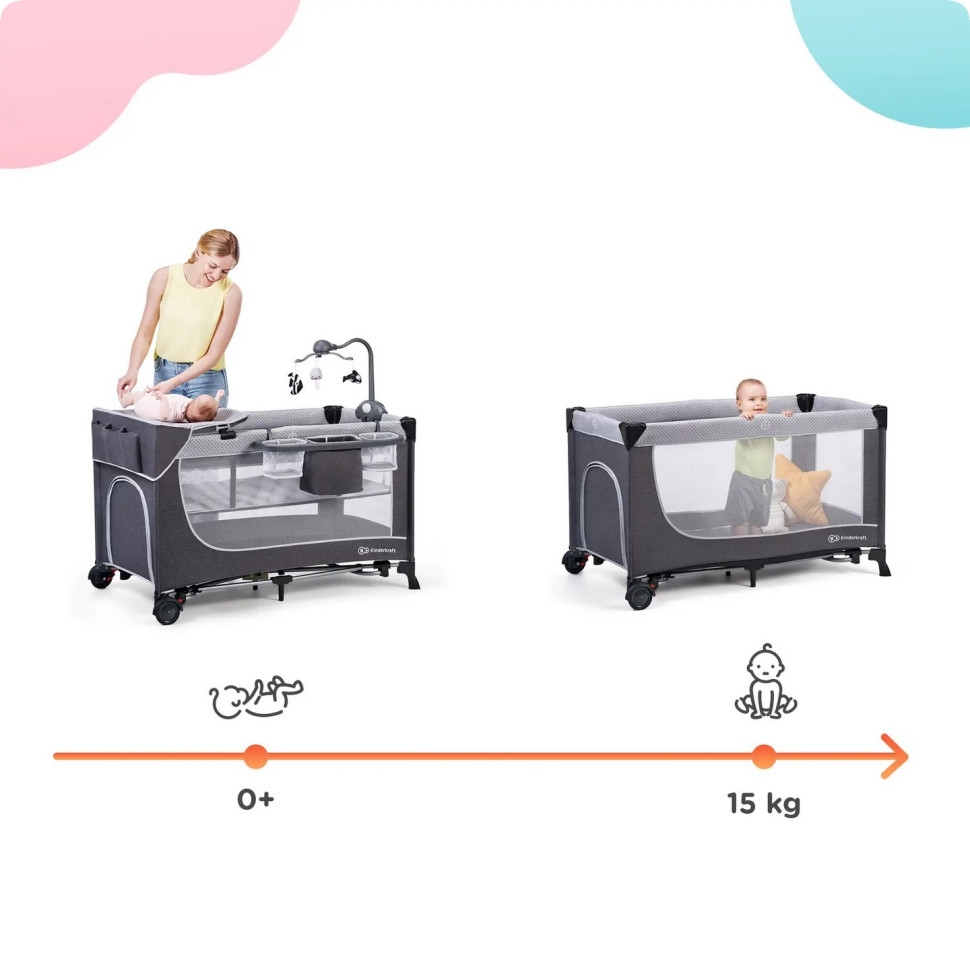 Ліжко-манеж з пеленатором Kinderkraft KCLEOD00GRY00AC Leody Grey