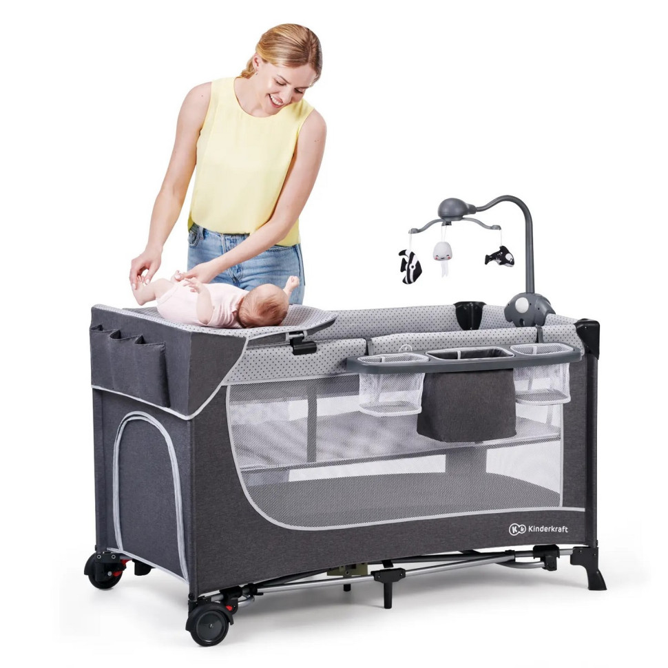 Ліжко-манеж з пеленатором Kinderkraft KCLEOD00GRY00AC Leody Grey