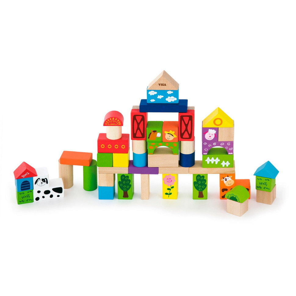 Дерев'яні кубики Ферма Viga Toys 50285, 50 штук