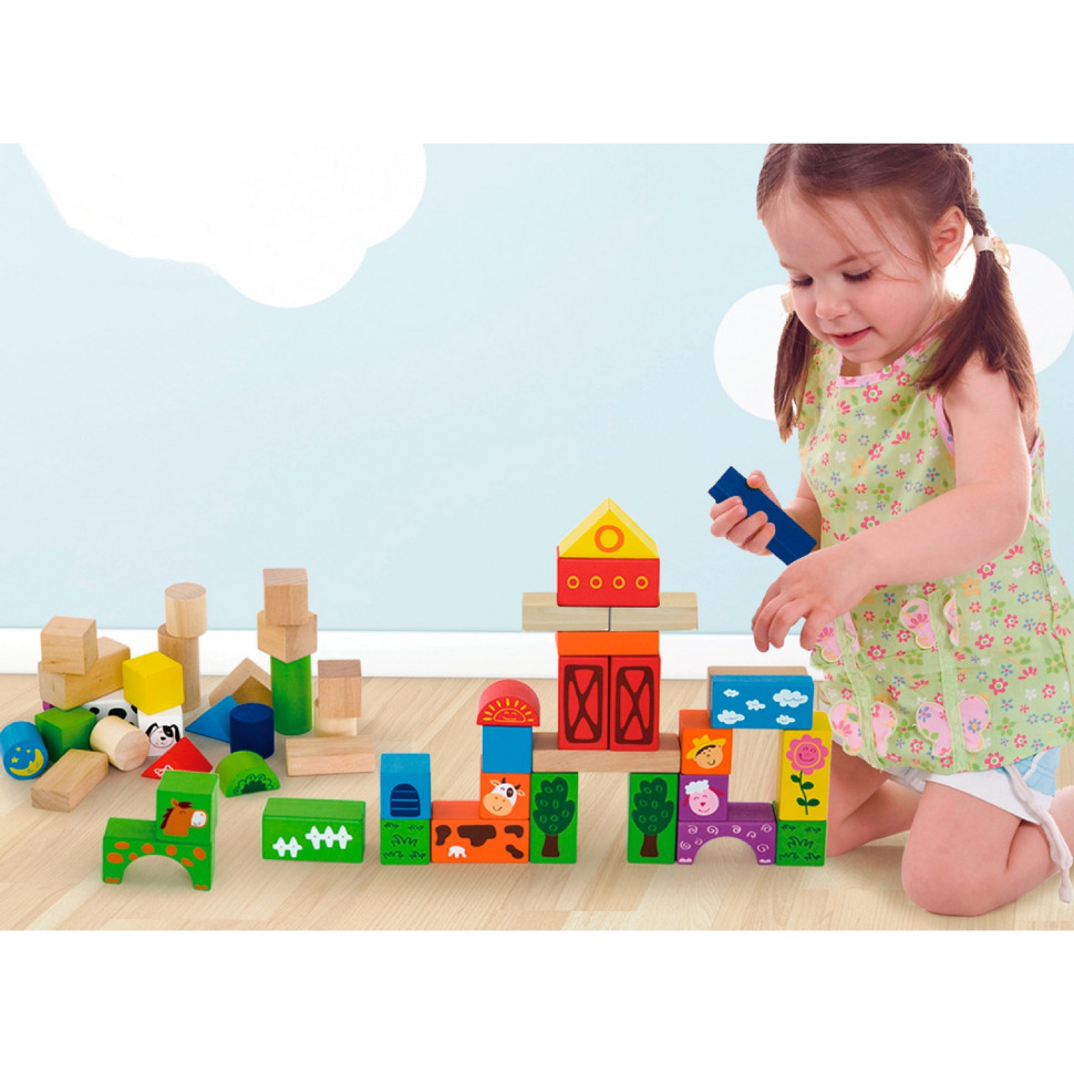 Дерев'яні кубики Ферма Viga Toys 50285, 50 штук