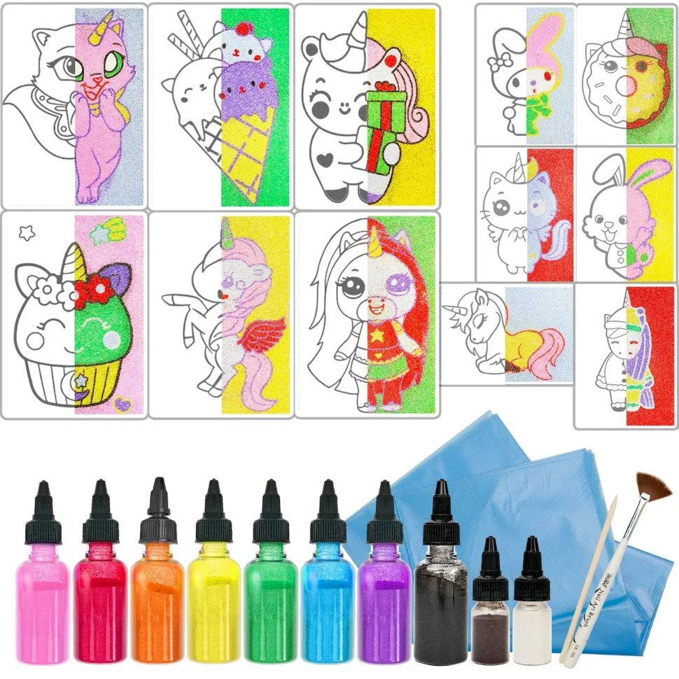 Дитячий набір для творчості Картина з піску Sand Art 12 в 1 Alexes КР-008 пісок у пляшках