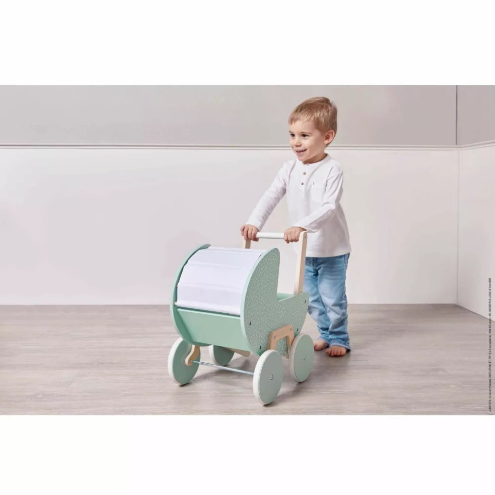 Тележка для куклы Janod J05900 мятная, деревянная до 42 см