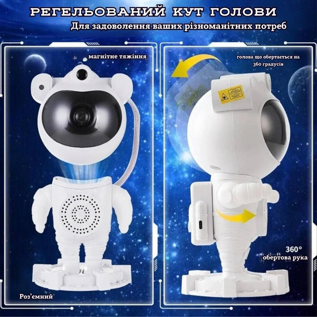 Нічник проектор зоряного неба Астронавт з Bluetooth колонкою Sky Star Astronaut Bambi ZZ-202