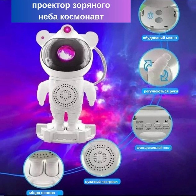 Нічник проектор зоряного неба Астронавт з Bluetooth колонкою Sky Star Astronaut Bambi ZZ-202