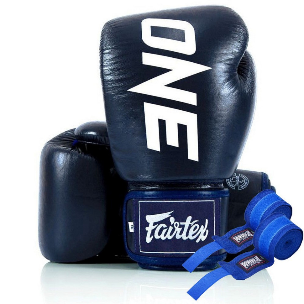 Боксерские перчатки BGV1-ONE Fairtex BGV1-ONE_10oz_Blue 10 унций (бинты в комплекте)