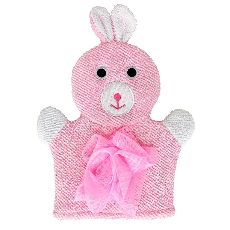 Мочалка-рукавичка для купання малюків Mega Zayka MGZ-0911(Pink) Зайчик