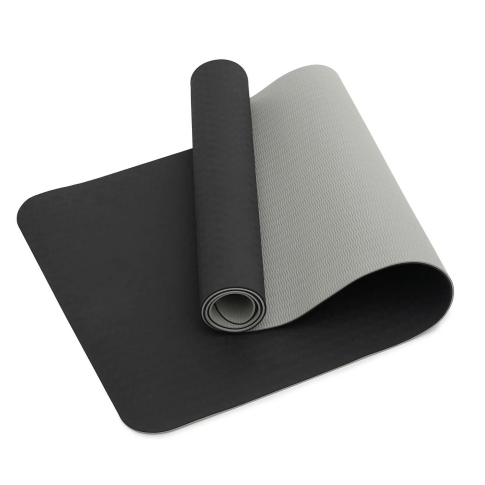 Коврик (мат) спортивный для йоги и фитнеса SportVida SV-EZ0062 TPE 183 x 61 x 1 см, Black/Grey