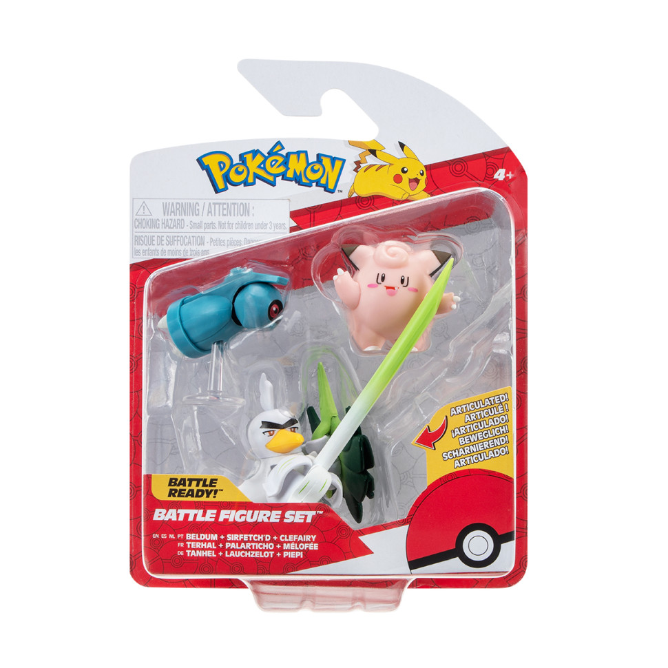 Набір ігрових фігурок Клефейрі, Белдум, Сірфетч'д Pokemon W18 PKW3057, 3 фігурки