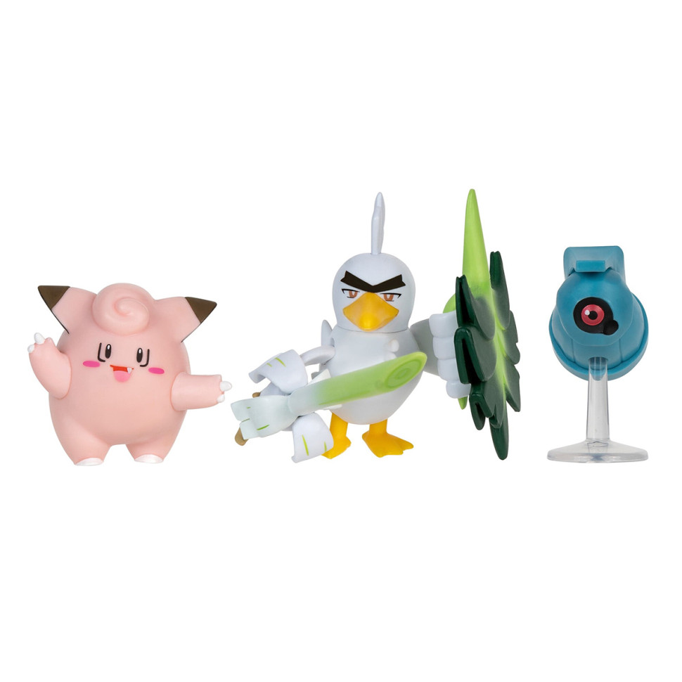 Набір ігрових фігурок Клефейрі, Белдум, Сірфетч'д Pokemon W18 PKW3057, 3 фігурки