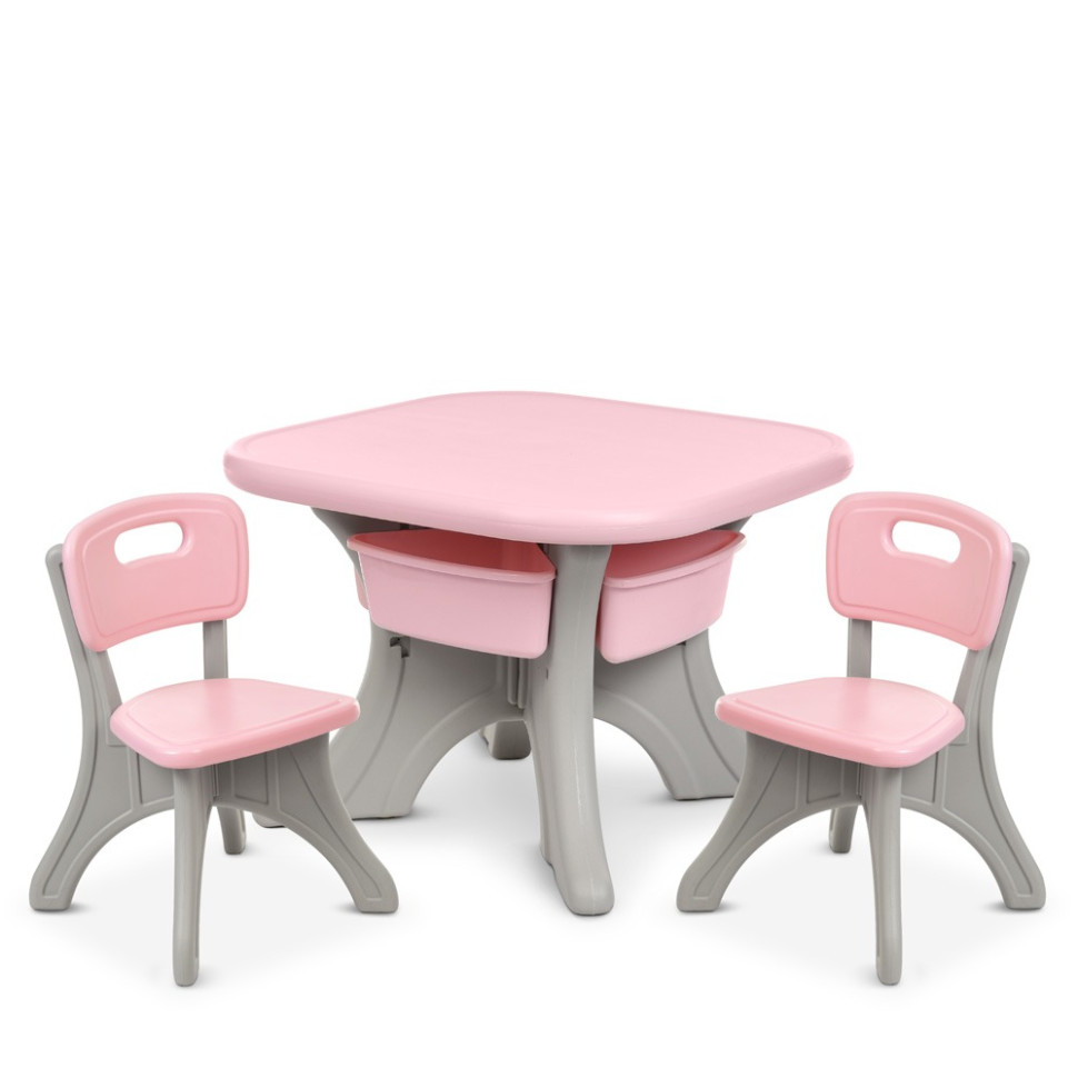 Детский cтолик с двумя стульями Bambi NEW TABLE-8 серо-розовый