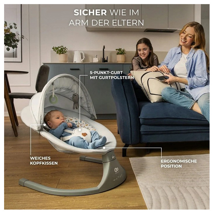 Дитяче крісло-гойдалка Lumi 2 Kinderkraft KBLUMI02LGR0000 Light Grey