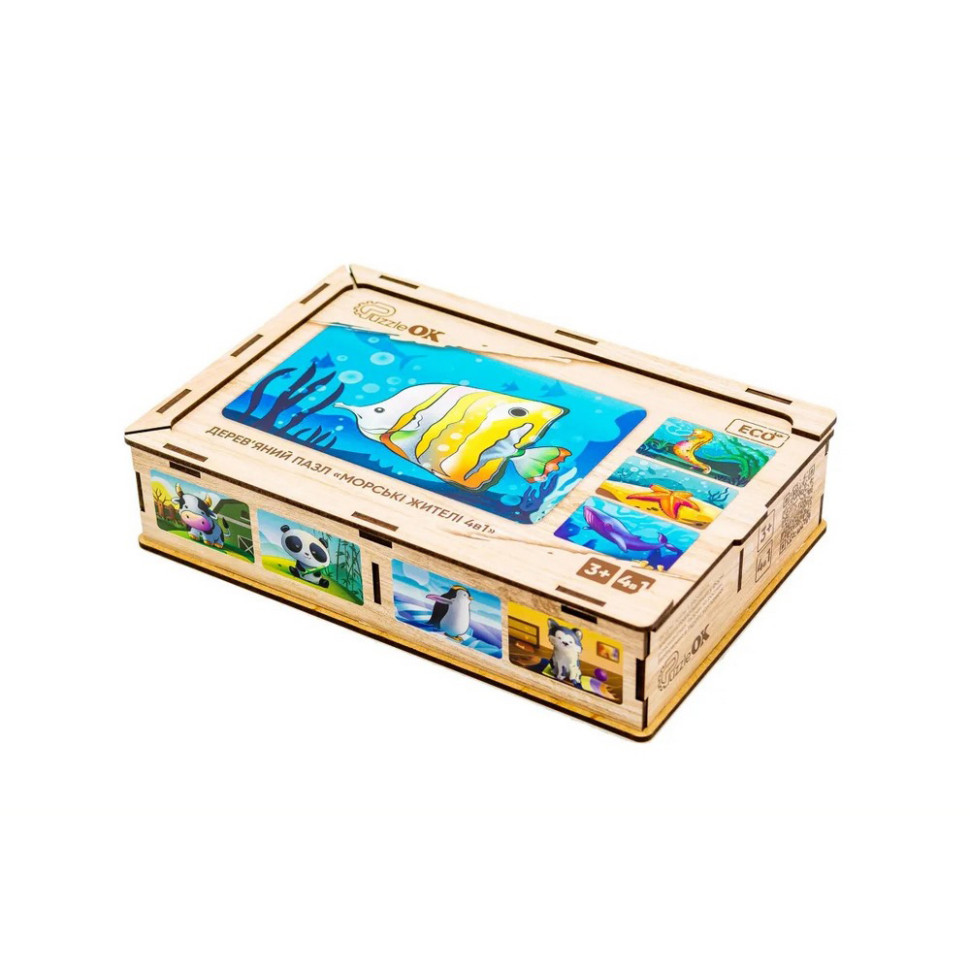 Детский деревянный пазл Морские жители 4 в 1 PuzzleOK Puz-57896, 80 элементов