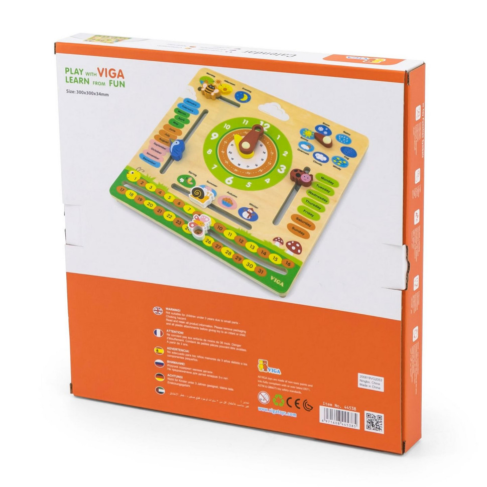 Дерев'яний Календар з годинником Viga Toys 44538 англійською мовою