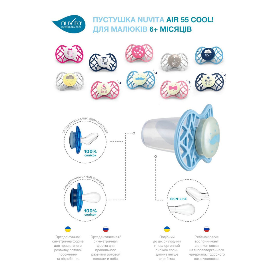 Пустушка Nuvita 7085 Air55 Cool симетрична 6m+ 
