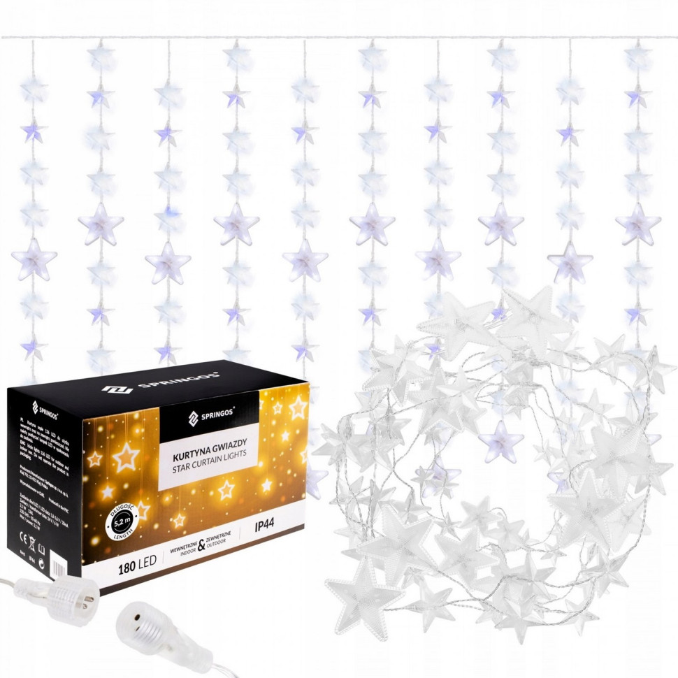 Гирлянда бахрома уличная Springos CL4003, 2 м 180 LED, Cold White/Blue