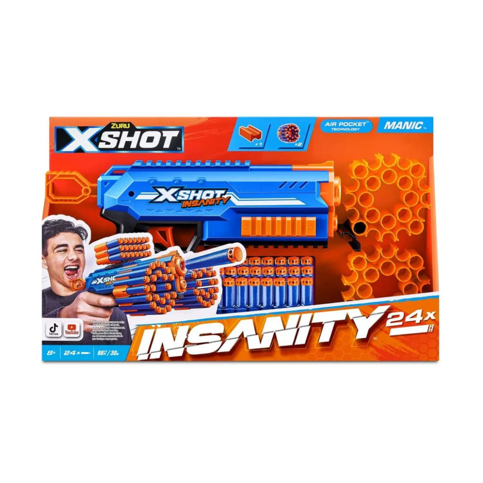 Быстрострельный бластер X-SHOT Insanity-Manic Zuru 36603R 24 патрона