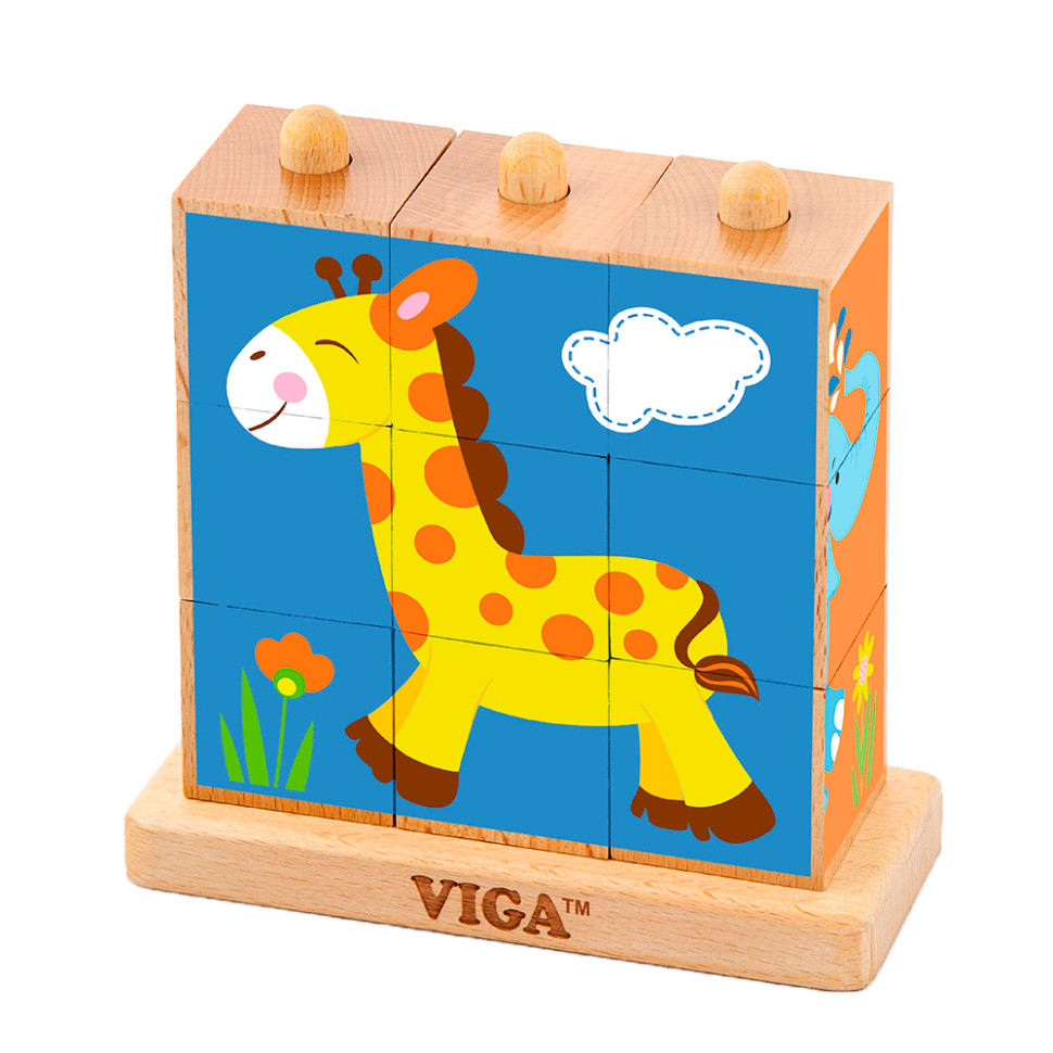 Деревянные кубики-пирамидка Зверята Viga Toys 50834, 4 картинки