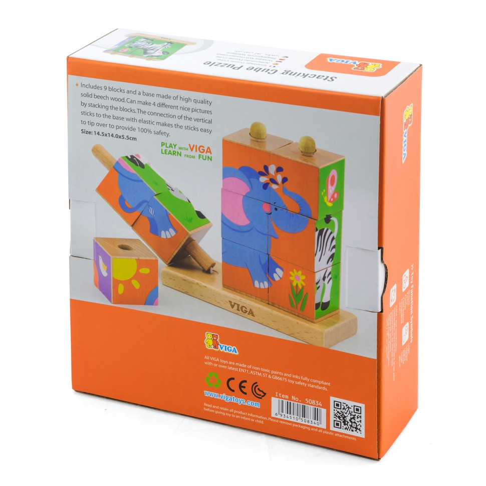 Деревянные кубики-пирамидка Зверята Viga Toys 50834, 4 картинки