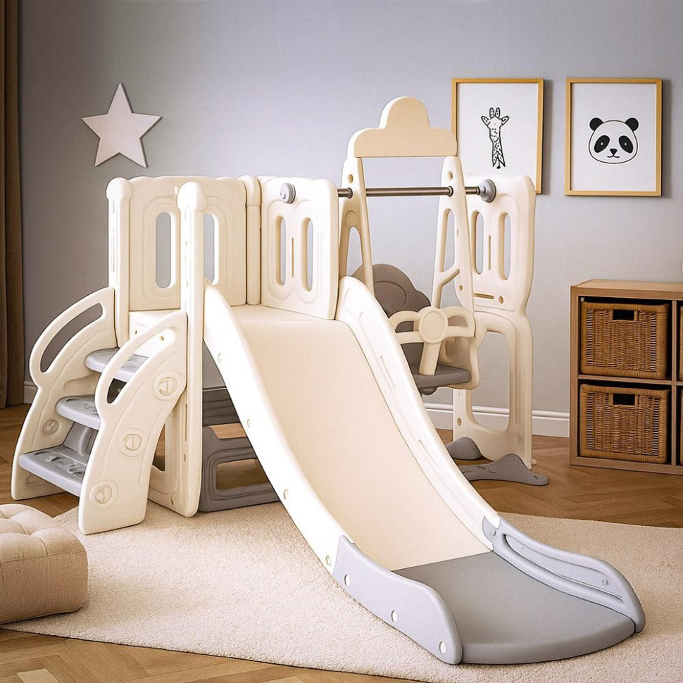 Дитячий ігровий комплекс Elsa Mealux KD-B012 White/Grey гірка, гойдалка