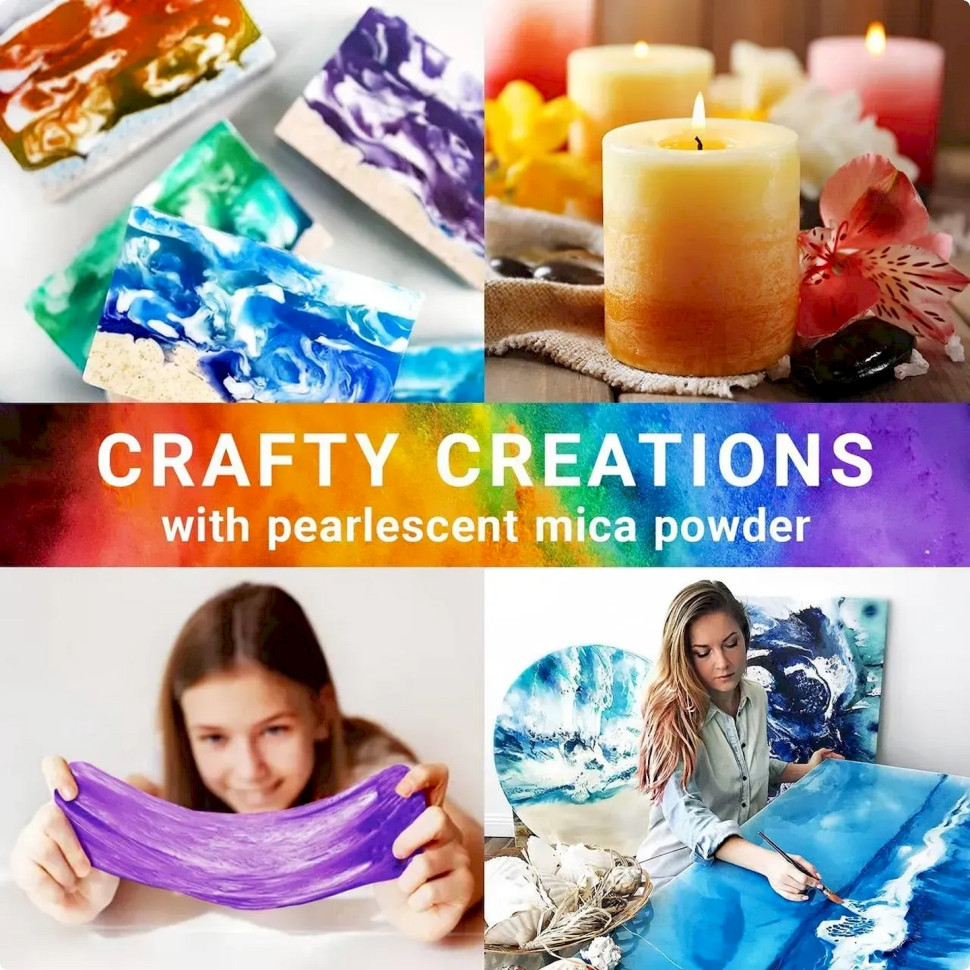 Слюдяний пігментний порошок для творчості Alexes MC-001, 24 пакети по 2,8 грама