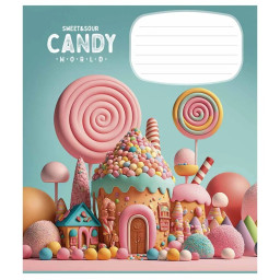 Зошит учнівський "Candy world" Школярик 012-3266C-5 у косу лінію, 12 аркушів