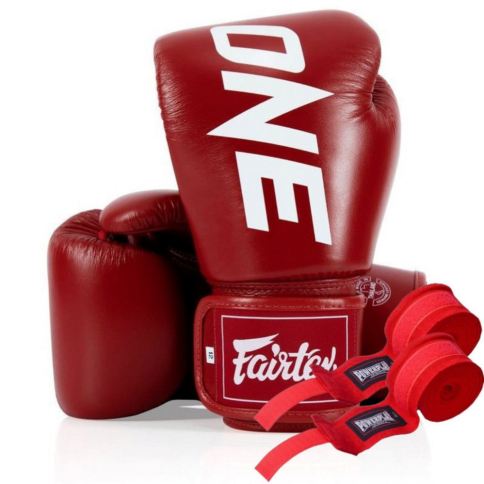 Боксерские перчатки BGV1-ONE Fairtex BGV1-ONE_14oz_Red 14 унций (бинты в комплекте)