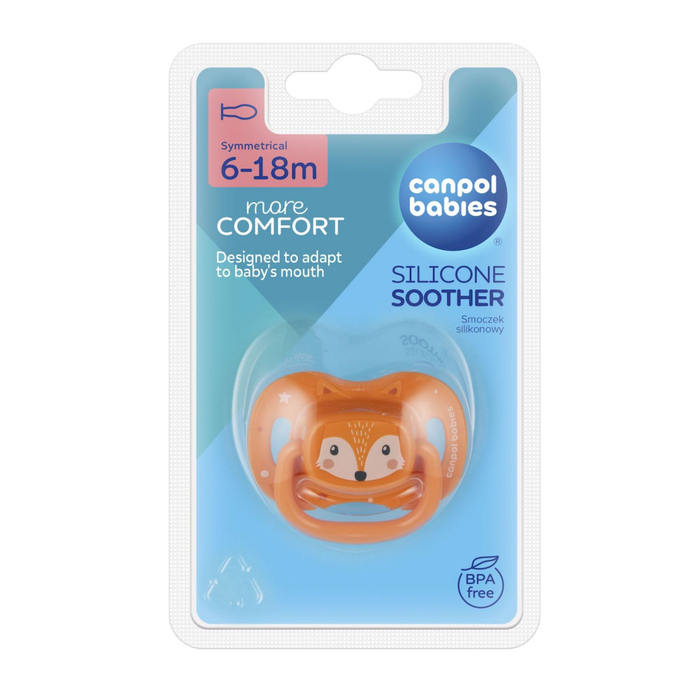Пустышка силиконовая симметричная Лисичка Cute animals Canpol babies 34/925_ora 6-18 месяцев