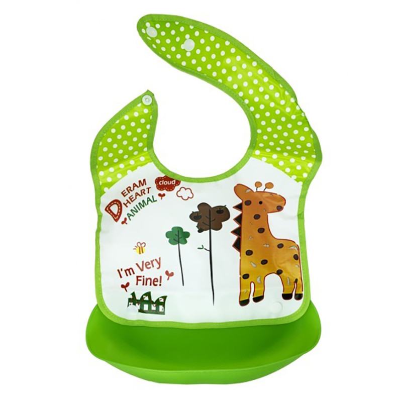 Детский слюнявчик Трактор Mega Zayka MGZ-0602(Green Giraffe) со съемным карманом