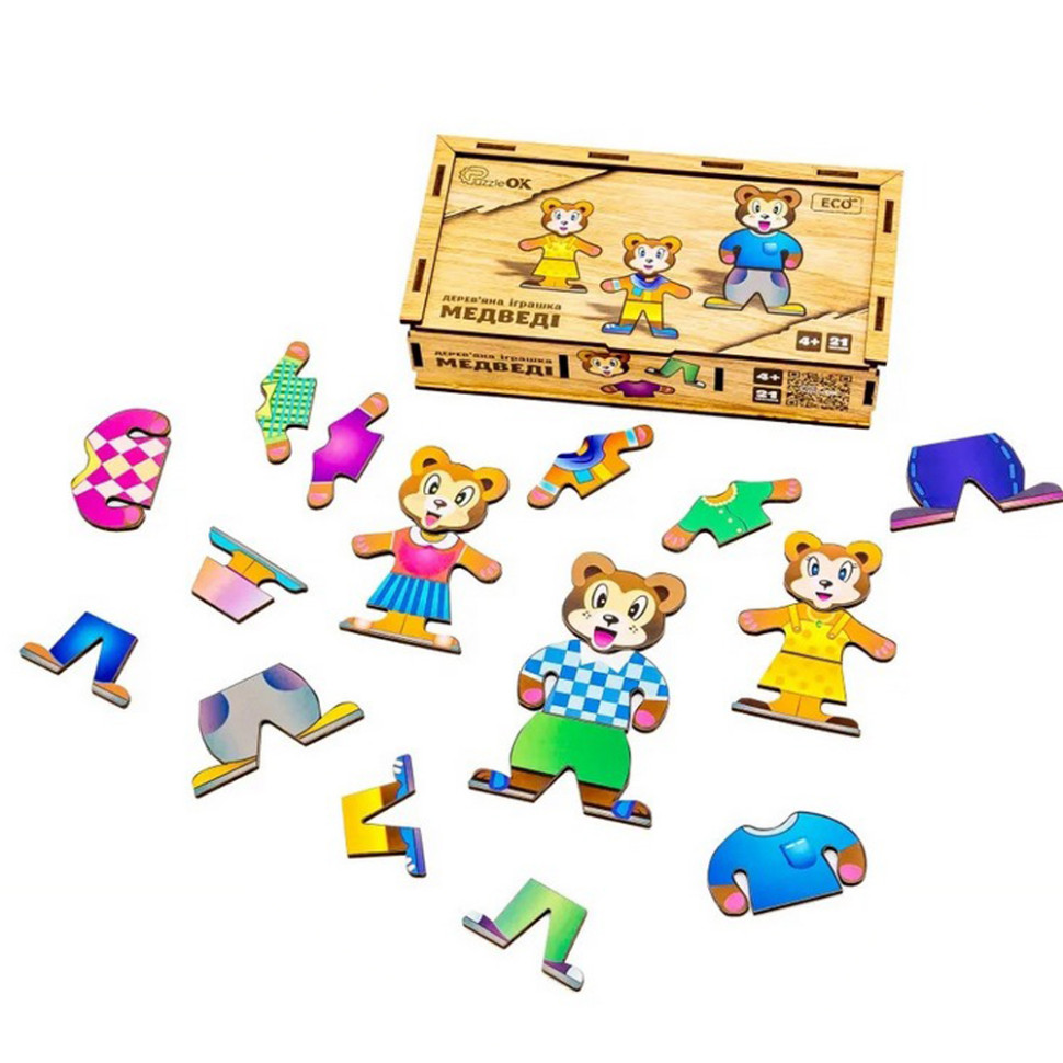 Дерев'яна настільна гра Ведмедики PuzzleOK Puz-12141