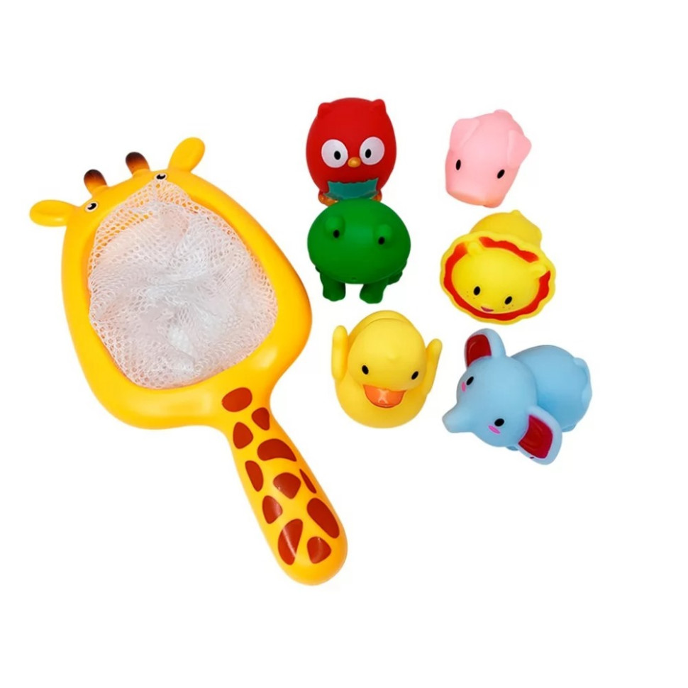 Набор игрушек для ванны Mega Zayka MGZ-0933 сачок, 6 игрушек