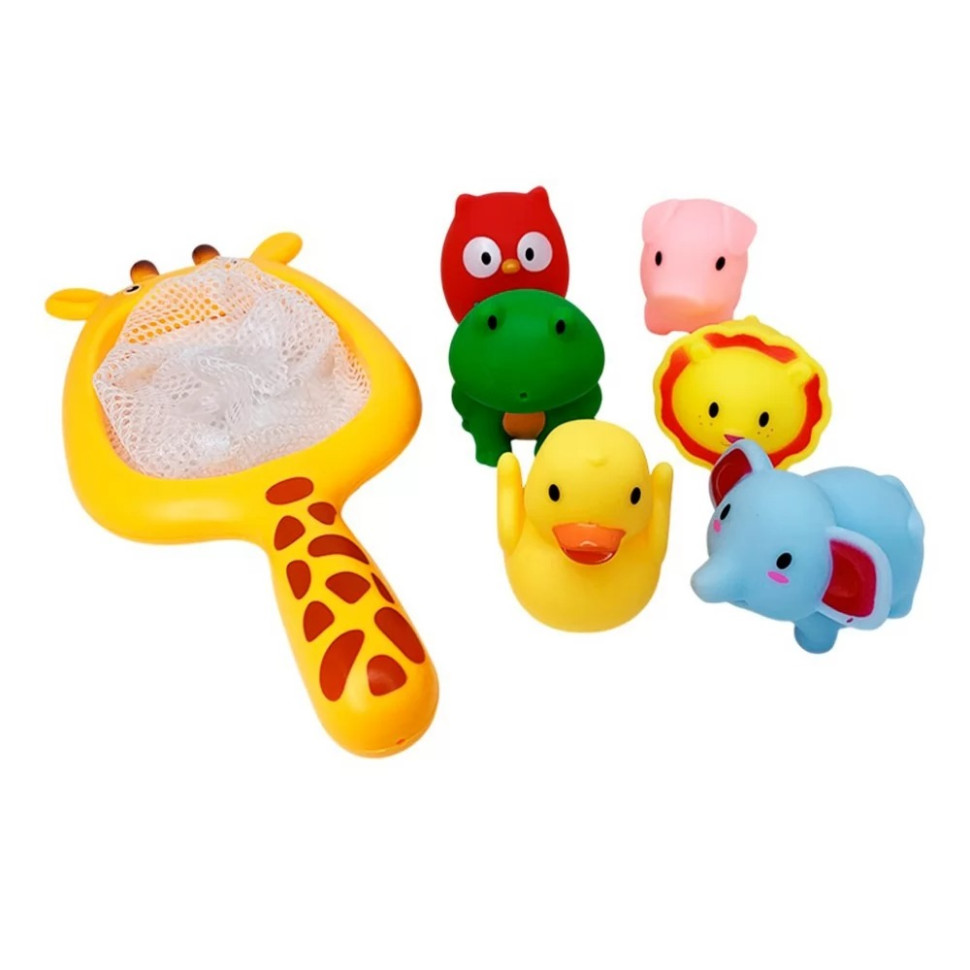 Набор игрушек для ванны Mega Zayka MGZ-0933 сачок, 6 игрушек