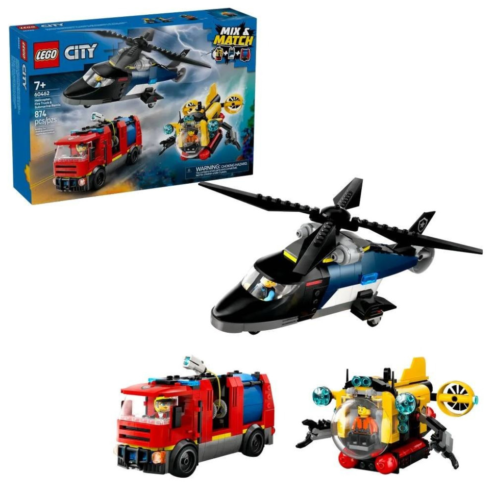 Конструктор Ремікс вертольотів, пожежних машин і підводних човнів LEGO 60462, 874 деталі