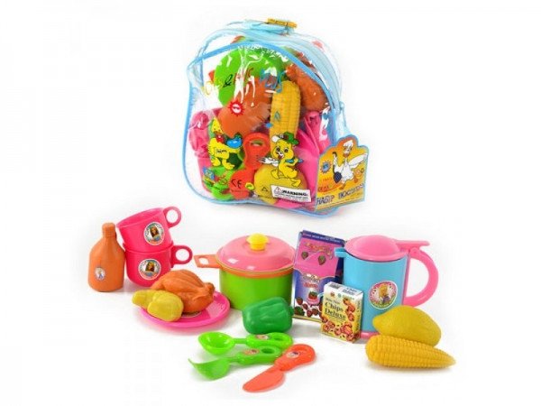 Игровой набор посуды 9952 с продуктами, в рюкзаке
