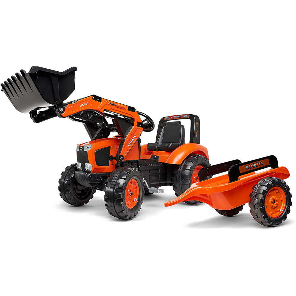 Детский трактор на педалях Falk 2060AM KUBOTA с прицепом и передним ковшом