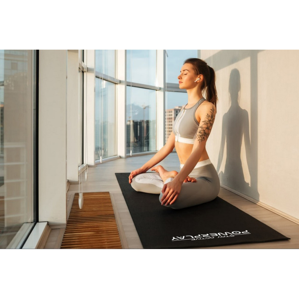 Коврик для йоги и фитнеса Yoga Mat PowerPlay PP_4010_Black_(173*0,6) PVC 173 x 61 x 0.6 см