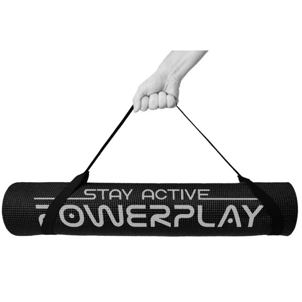 Коврик для йоги и фитнеса Yoga Mat PowerPlay PP_4010_Black_(173*0,6) PVC 173 x 61 x 0.6 см