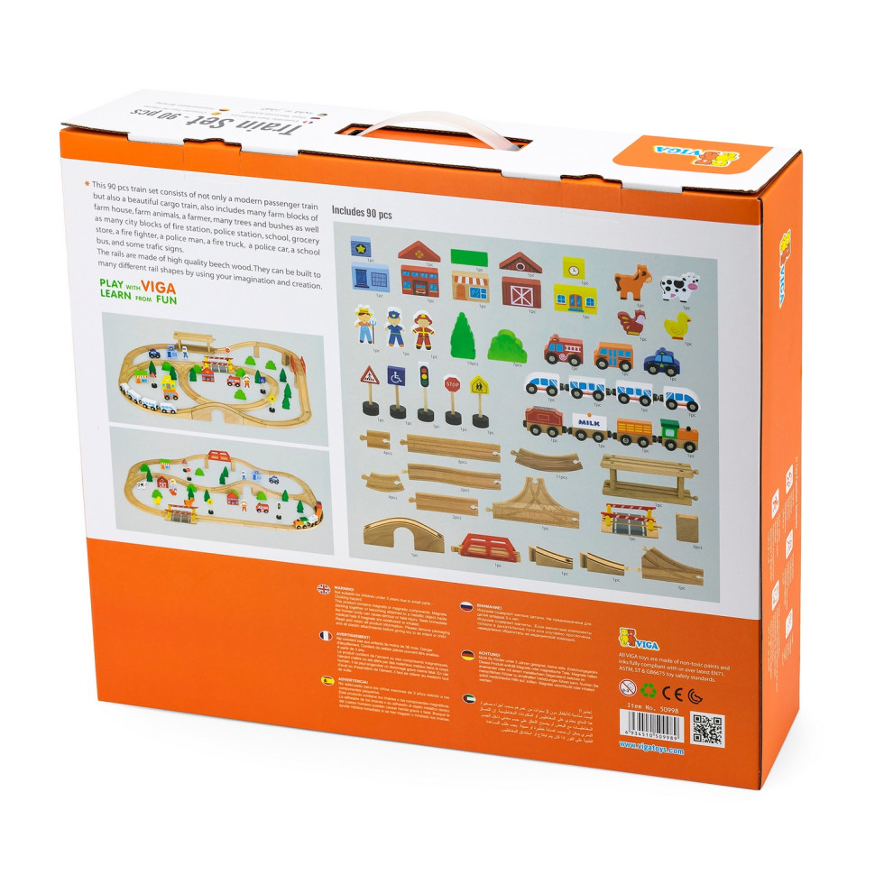 Дерев'яна залізниця Viga Toys 50998, 90 елементів