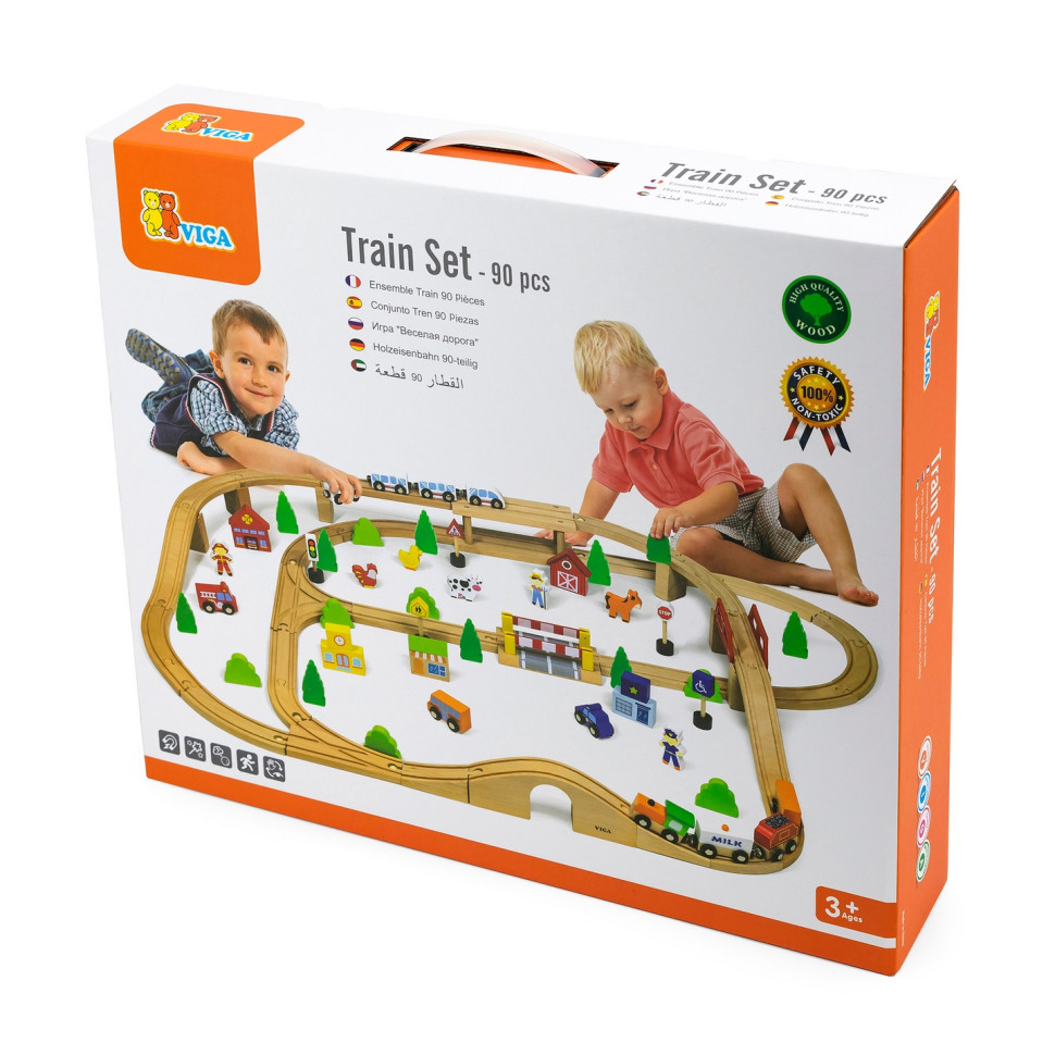 Дерев'яна залізниця Viga Toys 50998, 90 елементів