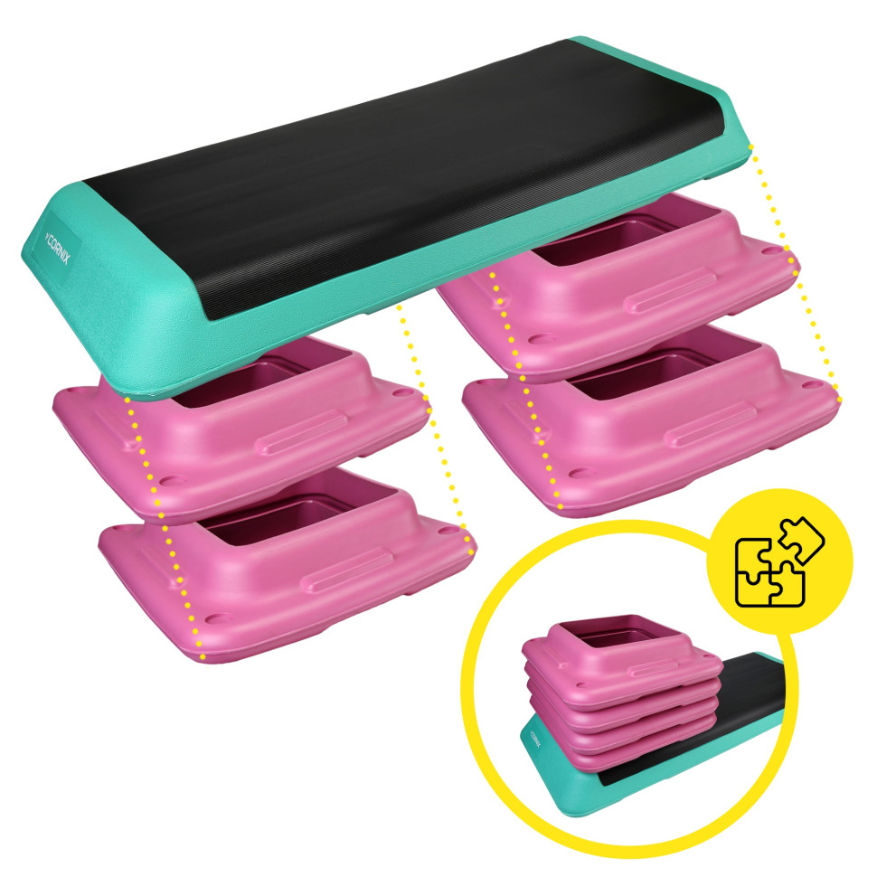 Степ-платформа 3-ступенева Pro Cornix XR-0402 Violet/Turquoise/Black 109 х 41 х 10-20 см 