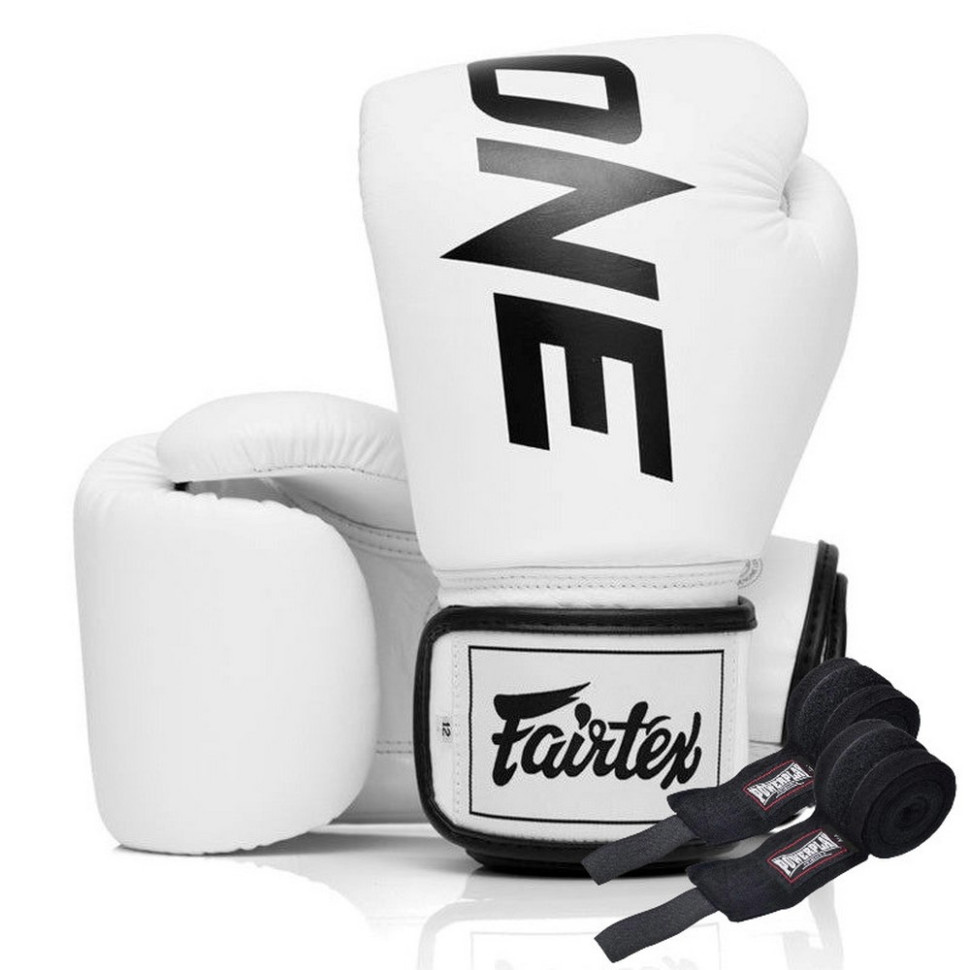 Боксерские перчатки BGV1-ONE Fairtex BGV1-ONE_14oz_White 14 унций (бинты в комплекте)