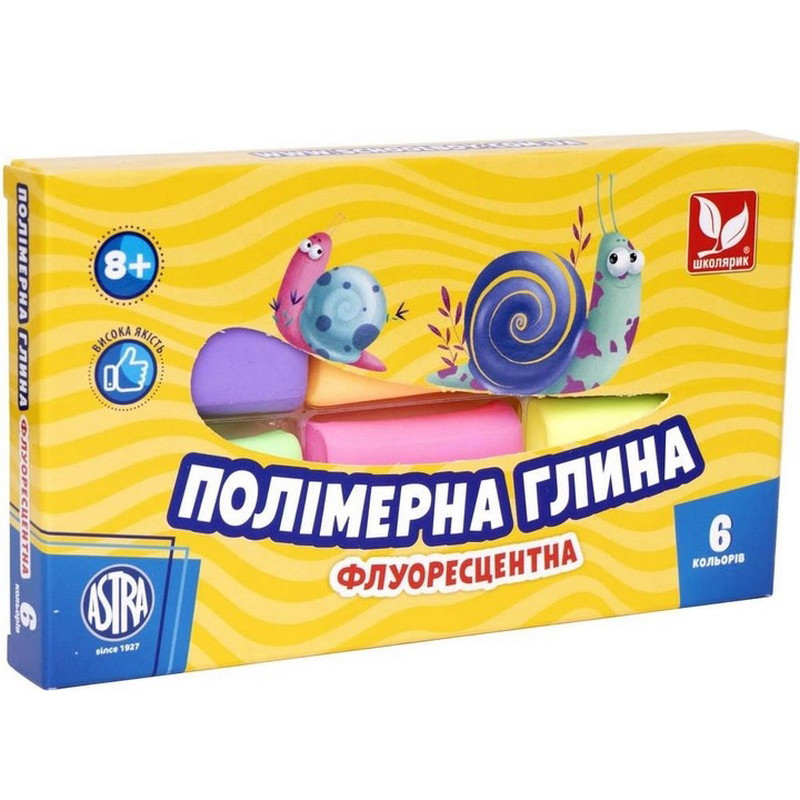 Полимерная глина Школярик 83911902-UA, флуоресцентная 6 цветов                                                            