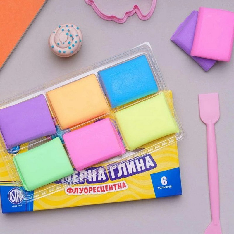 Полимерная глина Школярик 83911902-UA, флуоресцентная 6 цветов                                                            