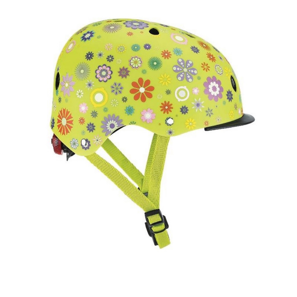 Шлем защитный детский GLOBBER 507-106 Цветы зеленый, с фонариком, 48-53 см