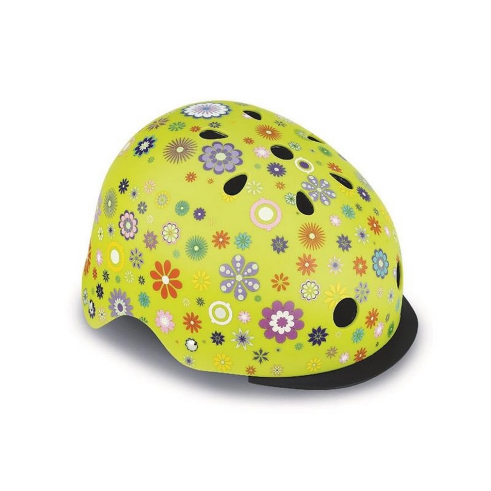 Шлем защитный детский GLOBBER 507-106 Цветы зеленый, с фонариком, 48-53 см