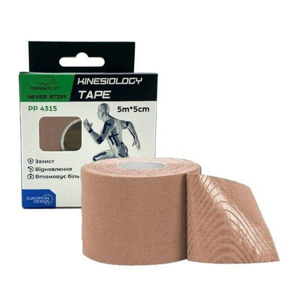 Кинезиологический тейп 4315 PowerPlay PP_4315_Beige, Бежевый 5 см х 5 м