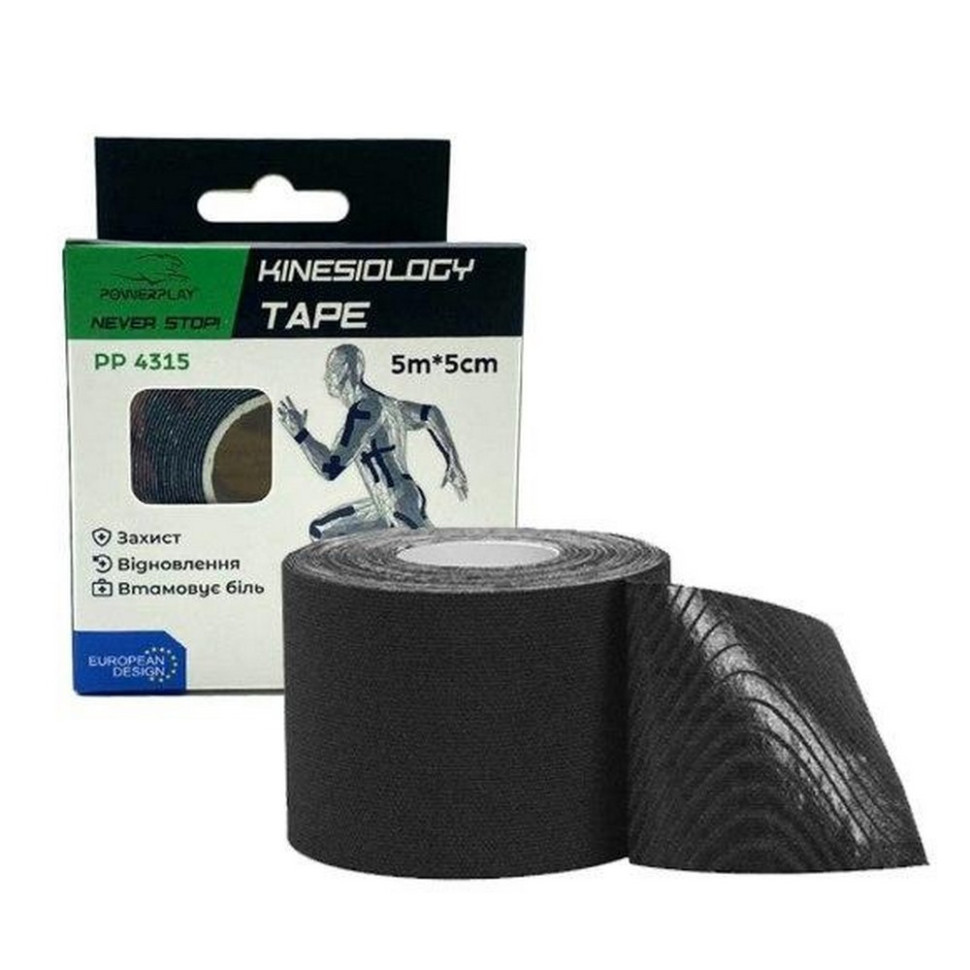 Кинезиологический тейп 4315 PowerPlay PP_4315_Black, Черный 5 см х 5 м